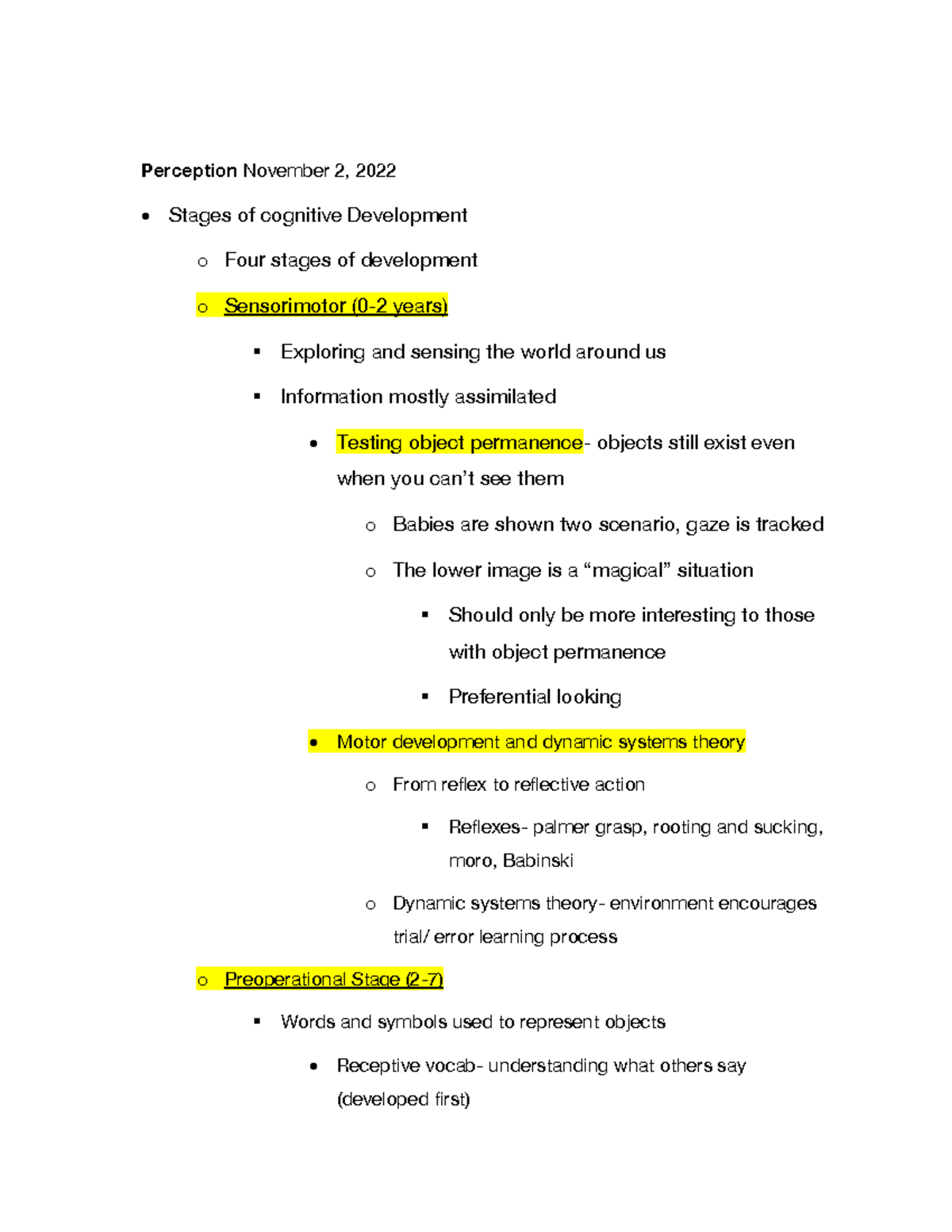 Psychology Notes - Perception November 2, 2022 • Stages of cognitive ...