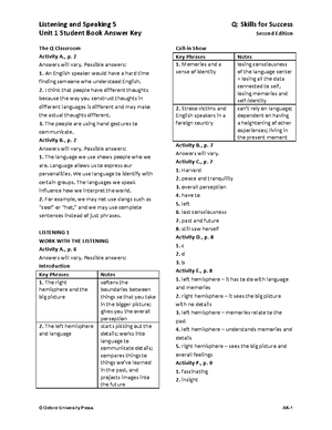 Q2e Ls5 U02 Answer Key - 아잉 리스닝 답지 - Listening And Speaking 5 Q: Skills 