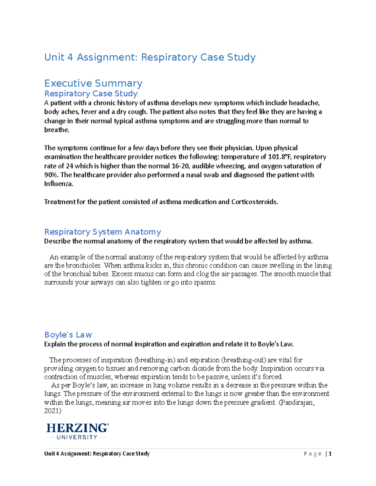 Unit 4 Assignment - Respiratory Case Study Worksheet - Unit 4 ...