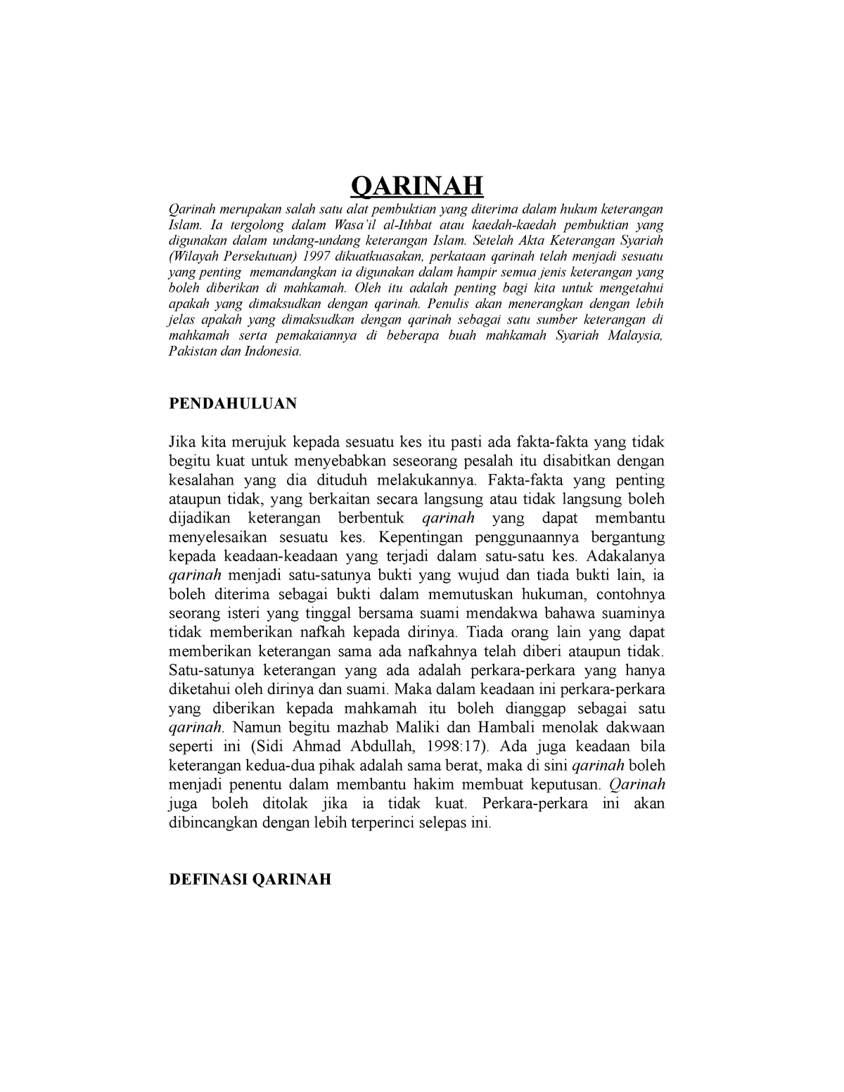 Maksud Qarinah Qarinah Qarinah Merupakan Salah Satu Alat Pembuktian Yang Diterima Dalam Hukum Studocu