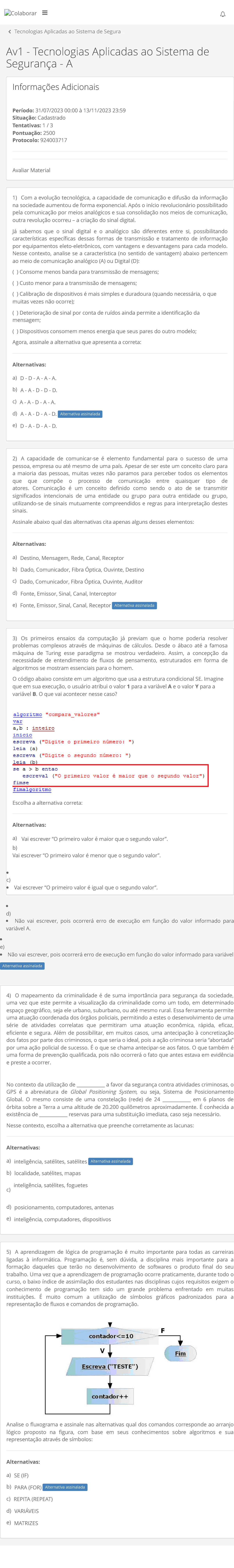 Colaborar - Av1 - Tecnologias Aplicadas Ao Sistema De Segurança - A - E ...