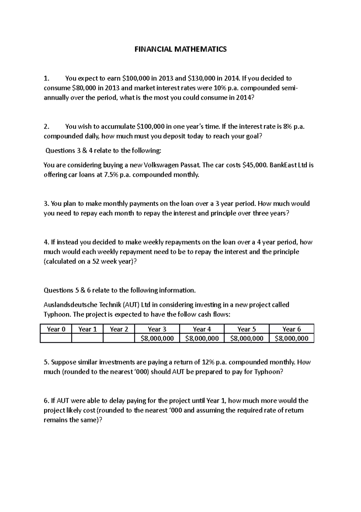 Financial Mathematics Additional Practice Questions - FINANCIAL ...