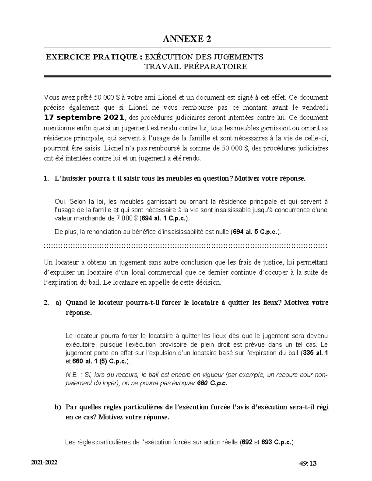 1 Exercice Annexe 2 Exercice Pratique ExÉcution Des Jugements