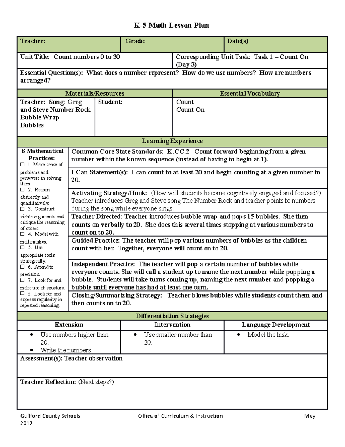 Unit 5 Task Part 2 - Unit 5 Task Part 2 - K-5 Math Lesson Plan Teacher ...