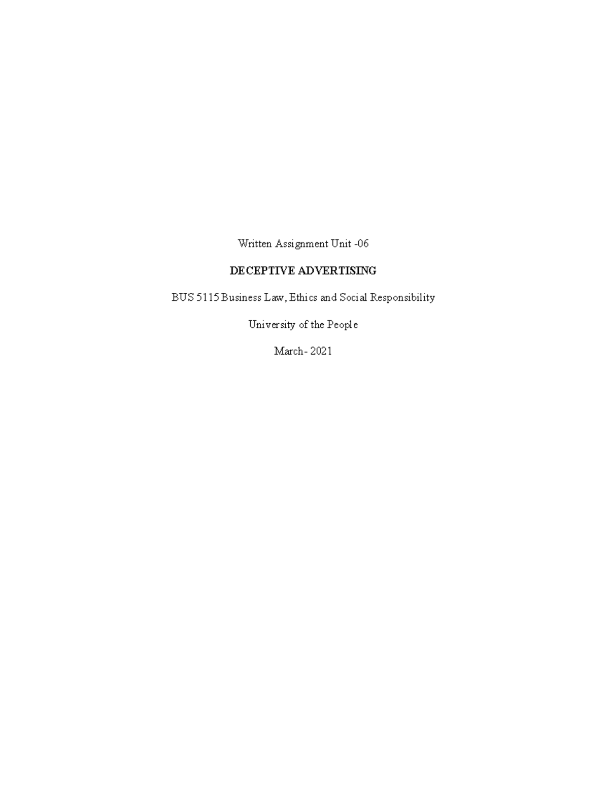 BUS-5115 Written Assignmnet Unit-06 - Written Assignment Unit ...