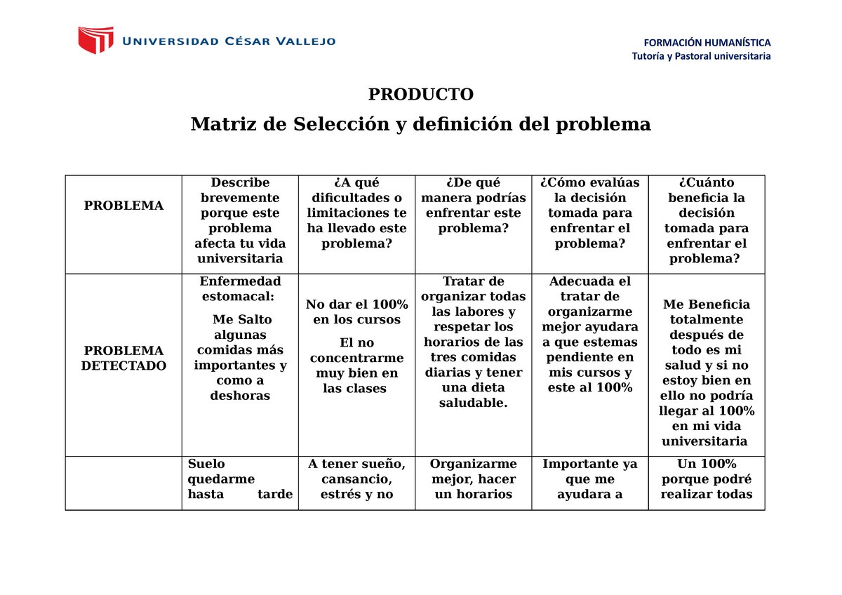 Tutoria Iii 3° Producto Grupo 2 Tutoría Y Pastoral Universitaria Producto Matriz De 0214