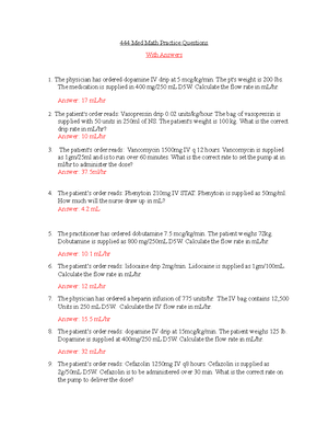 444 Med Math Practice Questions with answers - 444 Med Math Practice ...