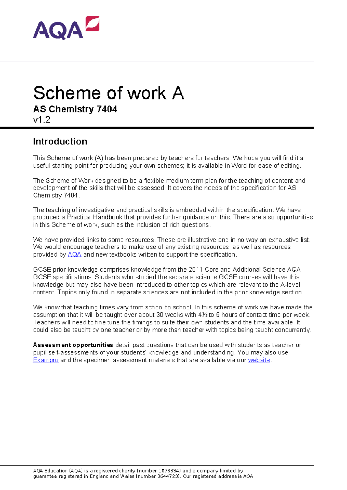 AQA-7404-SOW - AQA A Level Chemistry Scheme Of Work - Scheme of work A ...