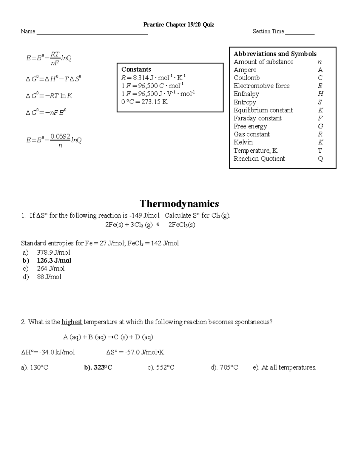 Practice Questions Ch19 F17 Key Practice Chapter 19 Quiz Name E0 Studocu