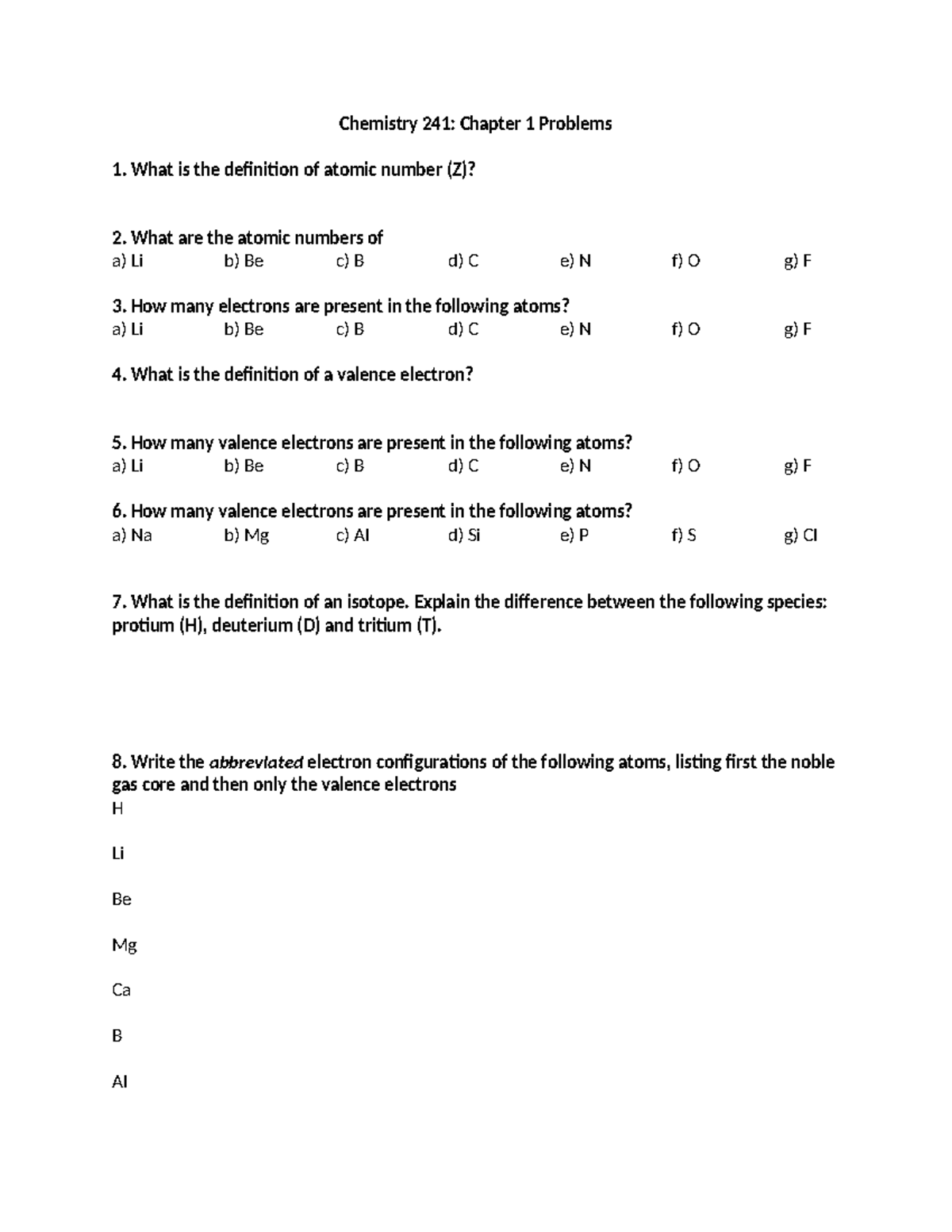Chapter+1+HW-1 - Chemistry 241: Chapter 1 Problems What is the ...