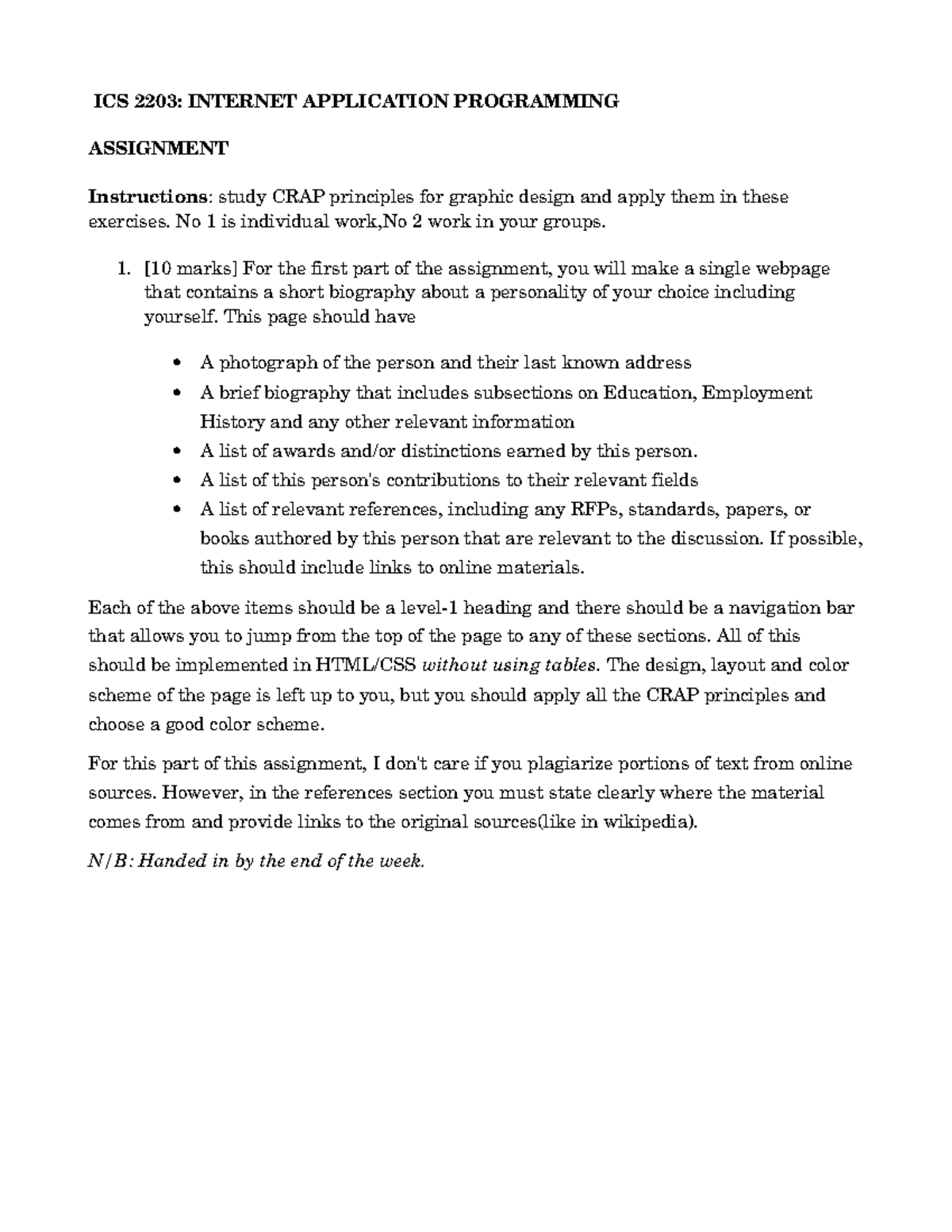 Assignment - ICS 2203: INTERNET APPLICATION PROGRAMMING ASSIGNMENT ...