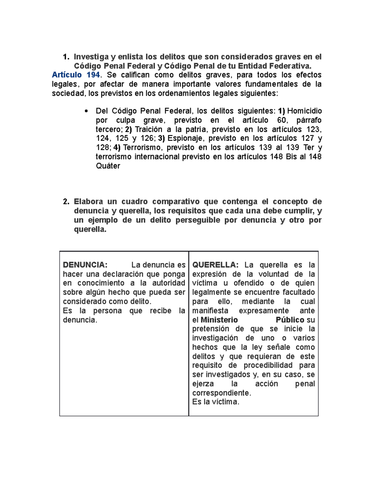 Act. 1. Delitos - Actividad 1 - Investiga y enlista los delitos que son ...