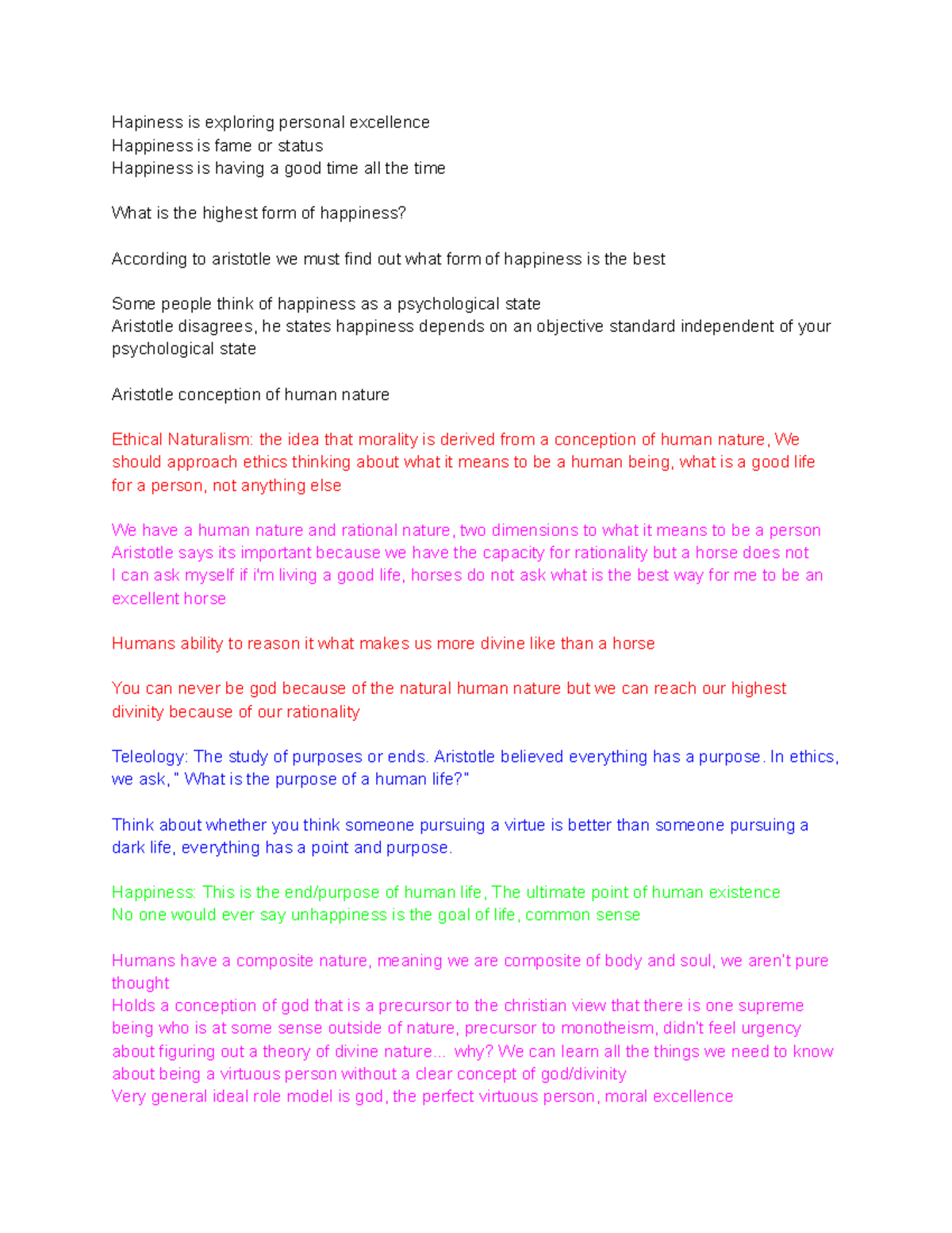 Philosophy notes - Hapiness is exploring personal excellence Happiness ...