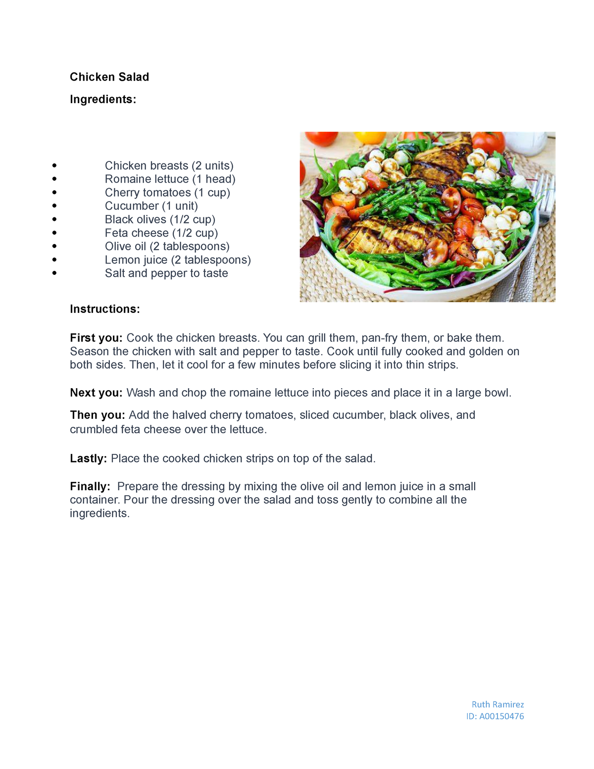 Unidad 2 Actividad 3 - Chicken Salad Ingredients: Chicken breasts (2 ...