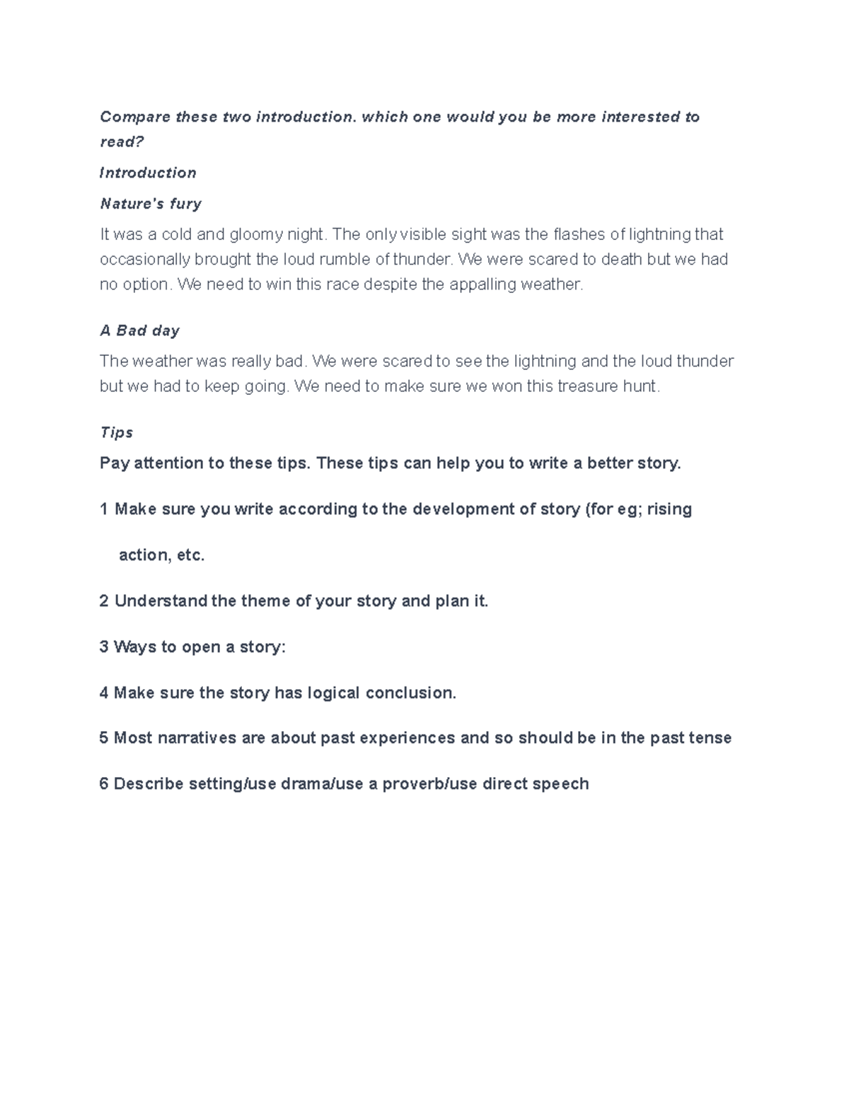 Writing a story - fdargddar - Compare these two introduction. which one ...