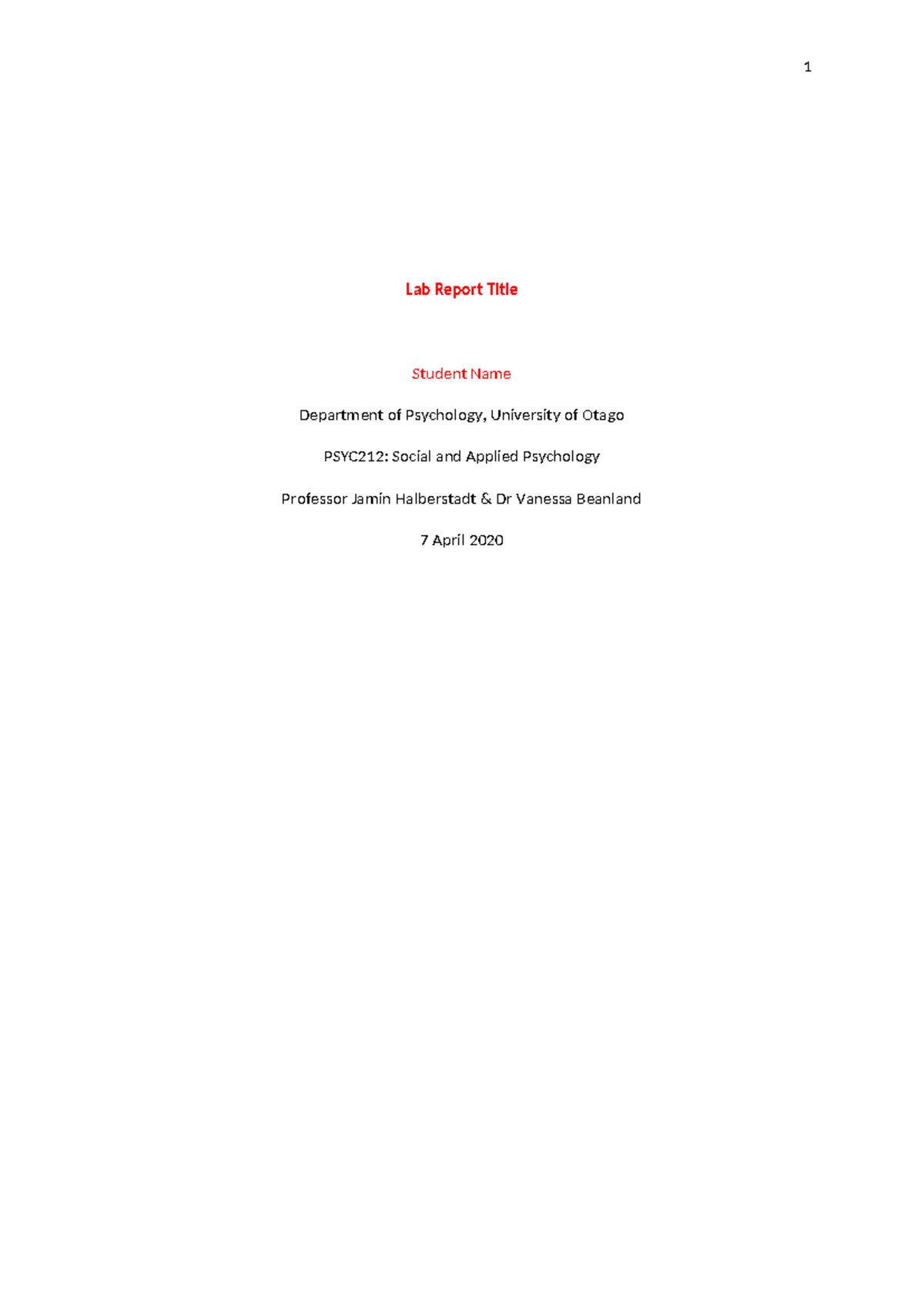 Lab Report Template - Lab Report Title Student Name Department of ...