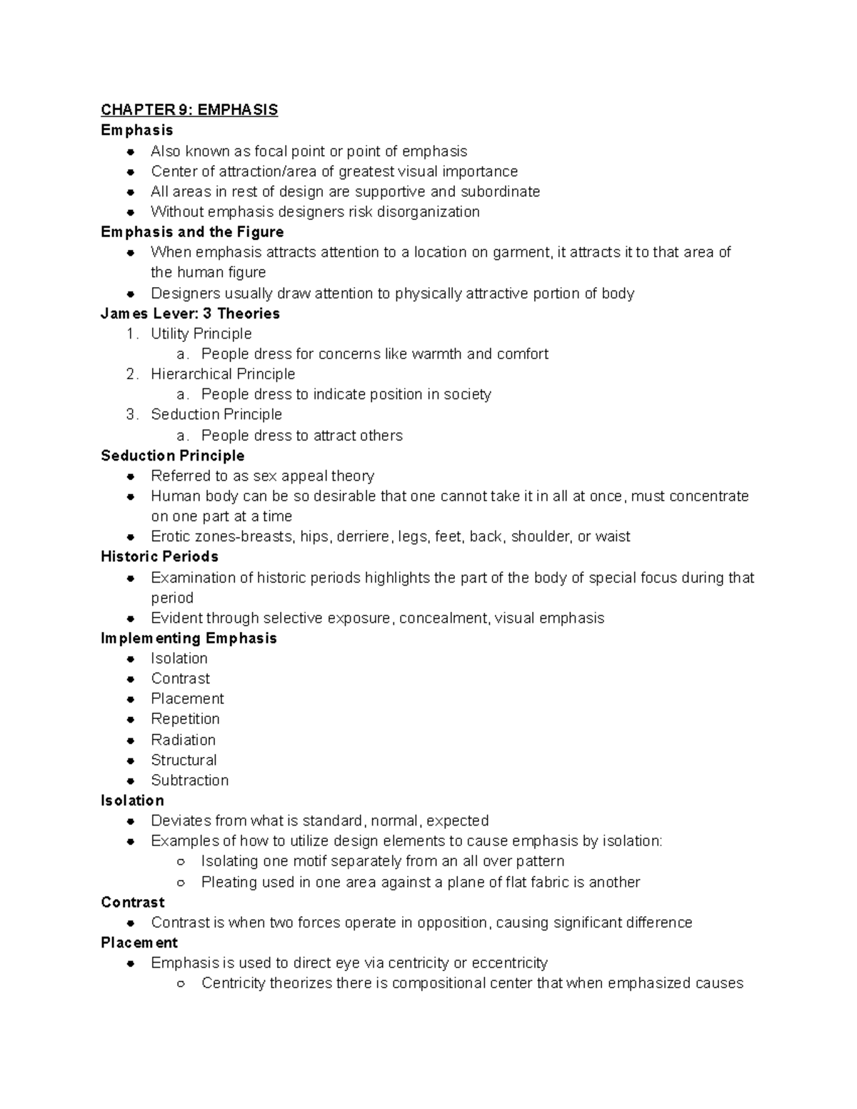 FASH133 3/9 Notes - CHAPTER 9: EMPHASIS Emphasis Also known as focal ...