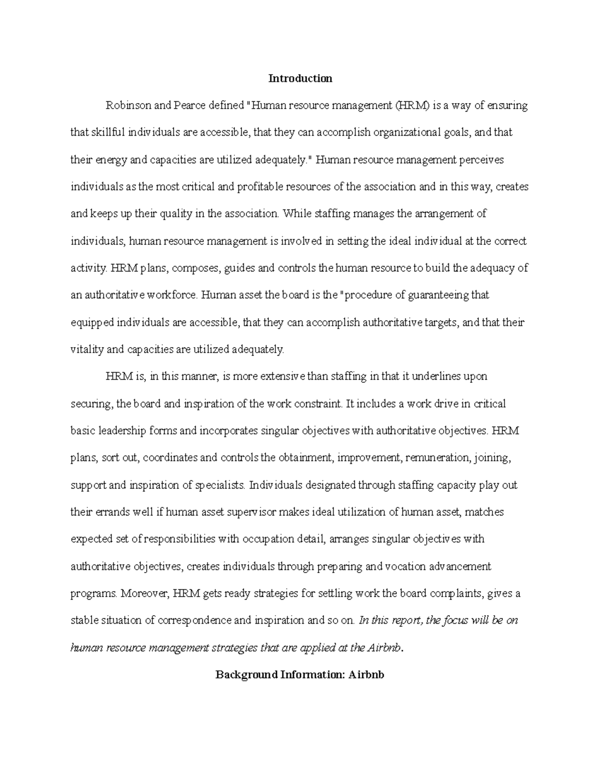 Airbnb HRM.edited homework Introduction Robinson and Pearce defined