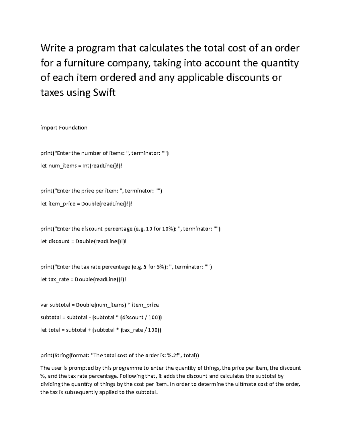 Comp6080total costSwift Write a program that calculates the total