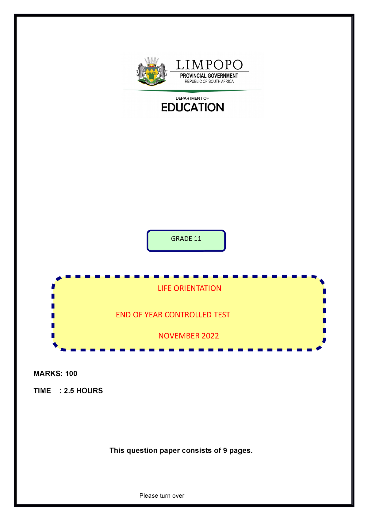 2022 LO GR11 NOV Question Paper - MARKS: 100 TIME : 2 HOURS This ...