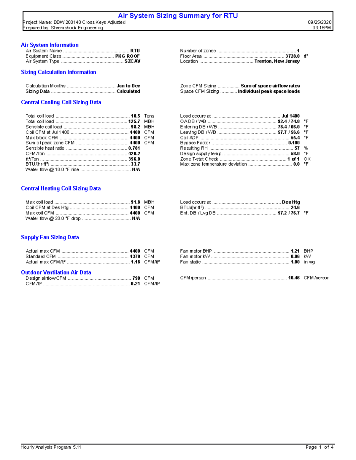 Systems Design Report - Homework - Air System Sizing Summary for RTU ...
