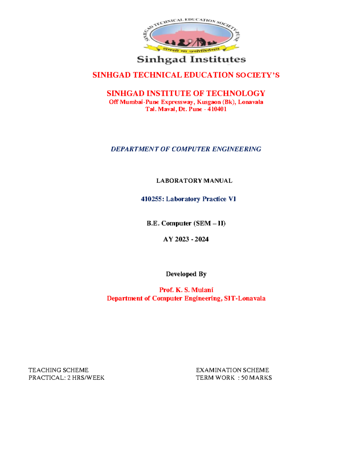 LP-VI BI Lab Manual - SINHGAD TECHNICAL EDUCATION SOCIETY’S SINHGAD ...