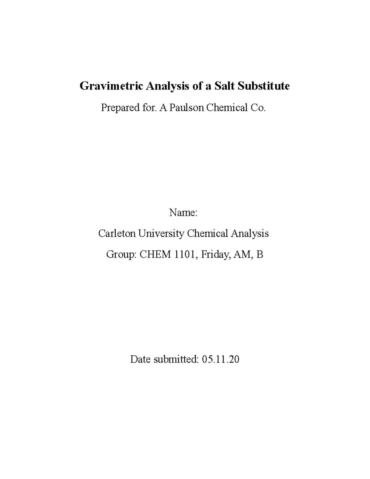 454 - chem lab 1101 - Gravimetric Analysis of a Salt Substitute ...