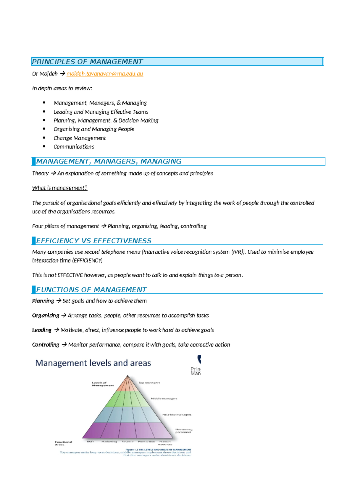 MGMT1002 - PRINCIPLES OF MANAGEMENT Dr Mojdeh Mojdeh@mq.edu In Depth ...