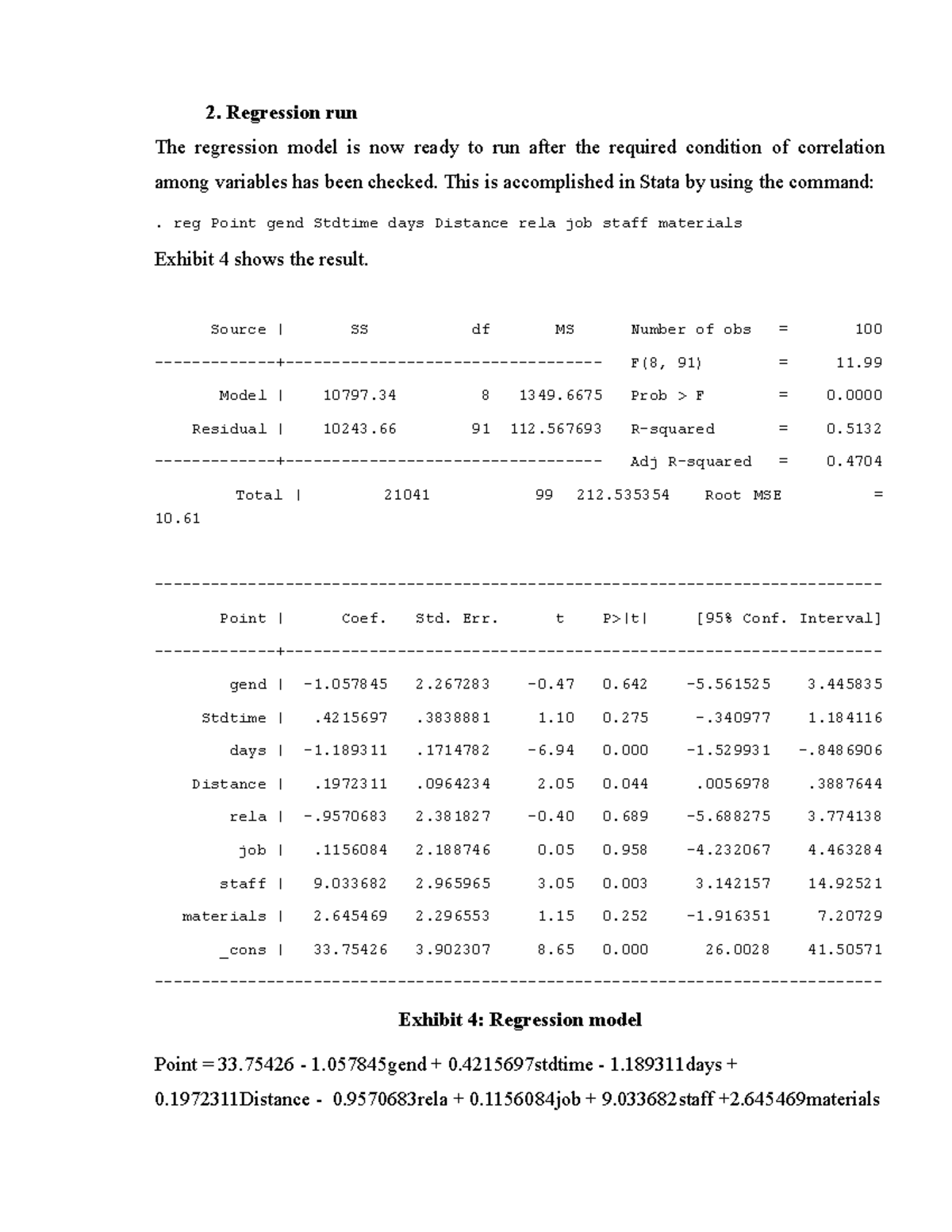 Econometrics p5 - my assignment - 2. Regression run The regression ...