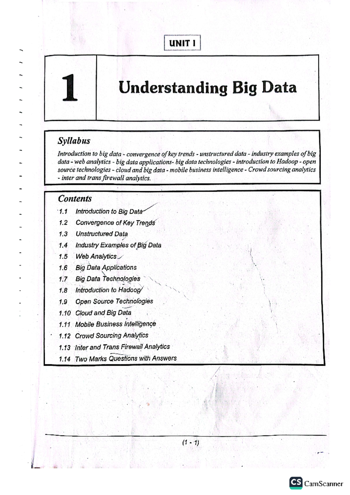 U #1 Understanding Big data - Contents 1 Introduction to Big Data 1 ...