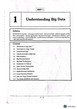 UNIT I Introduction TO BIG DATA - UNIT I INTRODUCTION TO BIG DATA ...