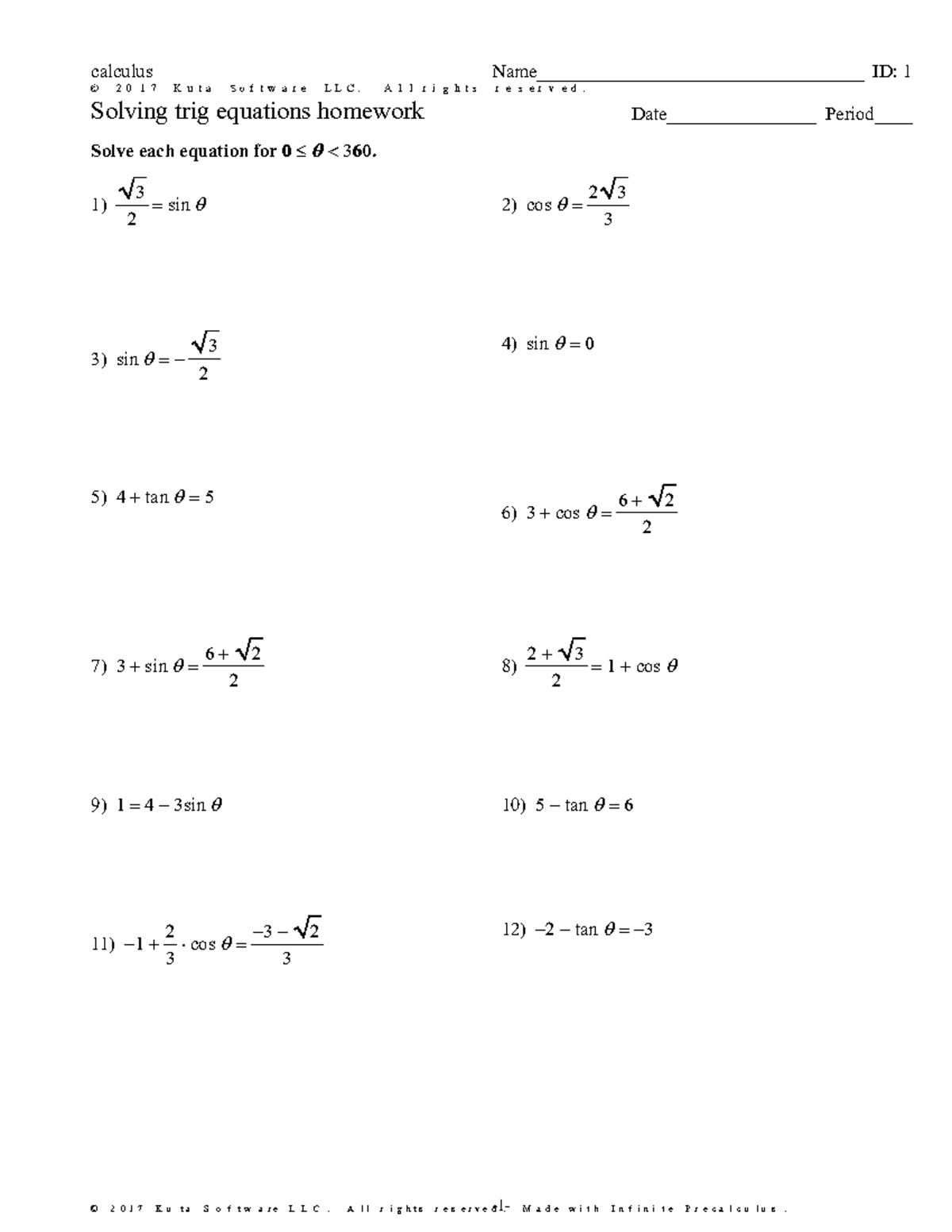 solving trig equations homework