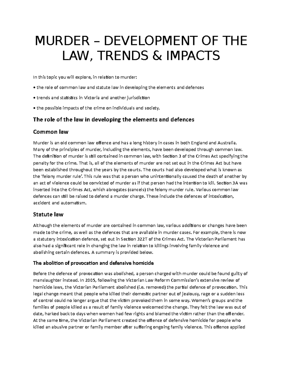 Murder Development of the Law - MURDER – DEVELOPMENT OF THE LAW, TRENDS ...