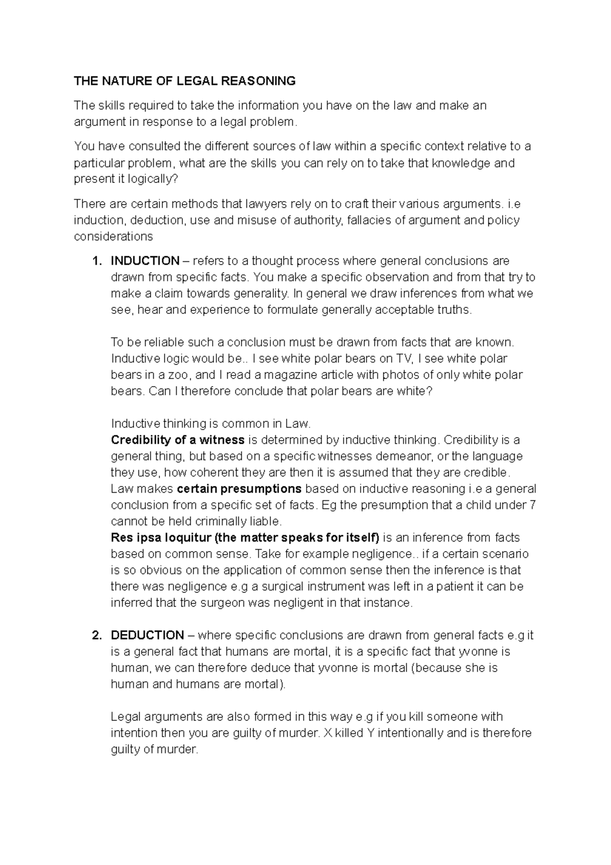 Legal systems and Methods Notes Legal Reasoning THE NATURE OF LEGAL