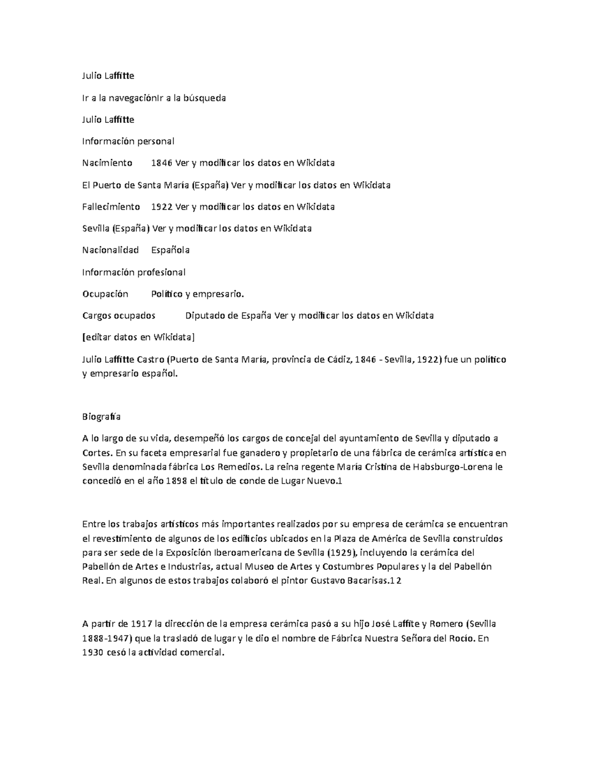 Julio Laffitte Castro (Puerto de Santa María, provincia de Cádiz, 1846