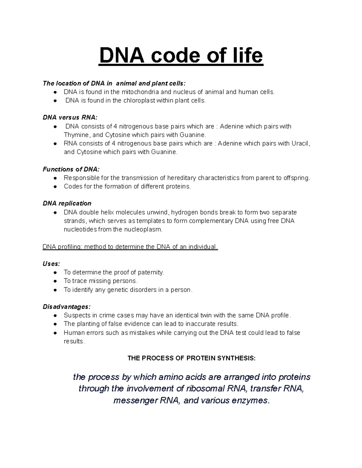 DNA Code of life grade 12 overview - DNA code of life The location of ...