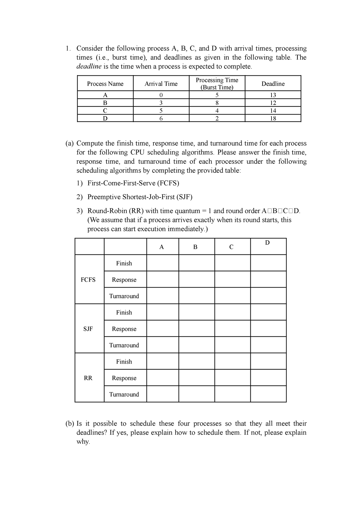 CS3103 - Assignment 1 - Consider the following process A, B, C, and D ...