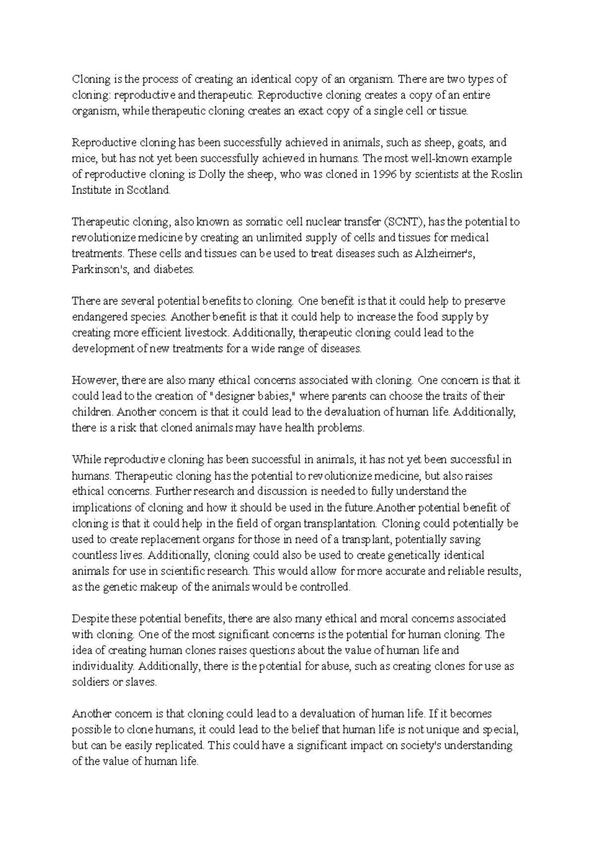 Cloning Pros and Cons Pros y contras de la clonación en inglés