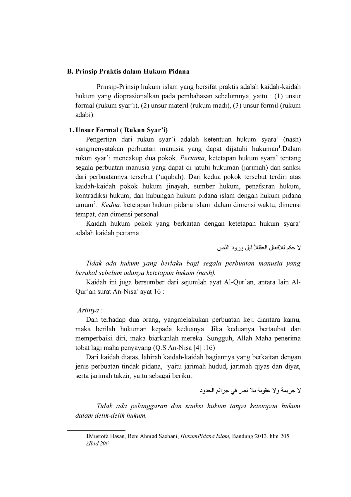 Hukum Pidana Islam 1 - B. Prinsip Praktis Dalam Hukum Pidana Prinsip ...