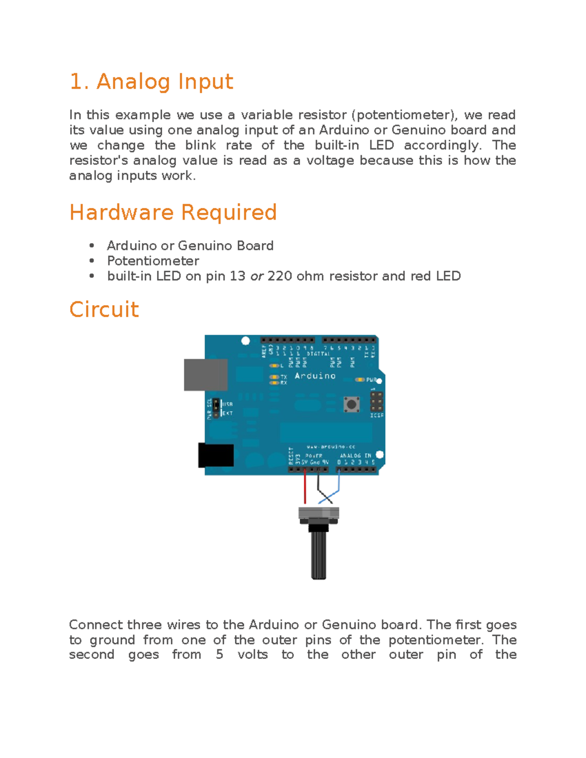 5b Analog Input Analog Read - 1. Analog Input In this example we use a ...