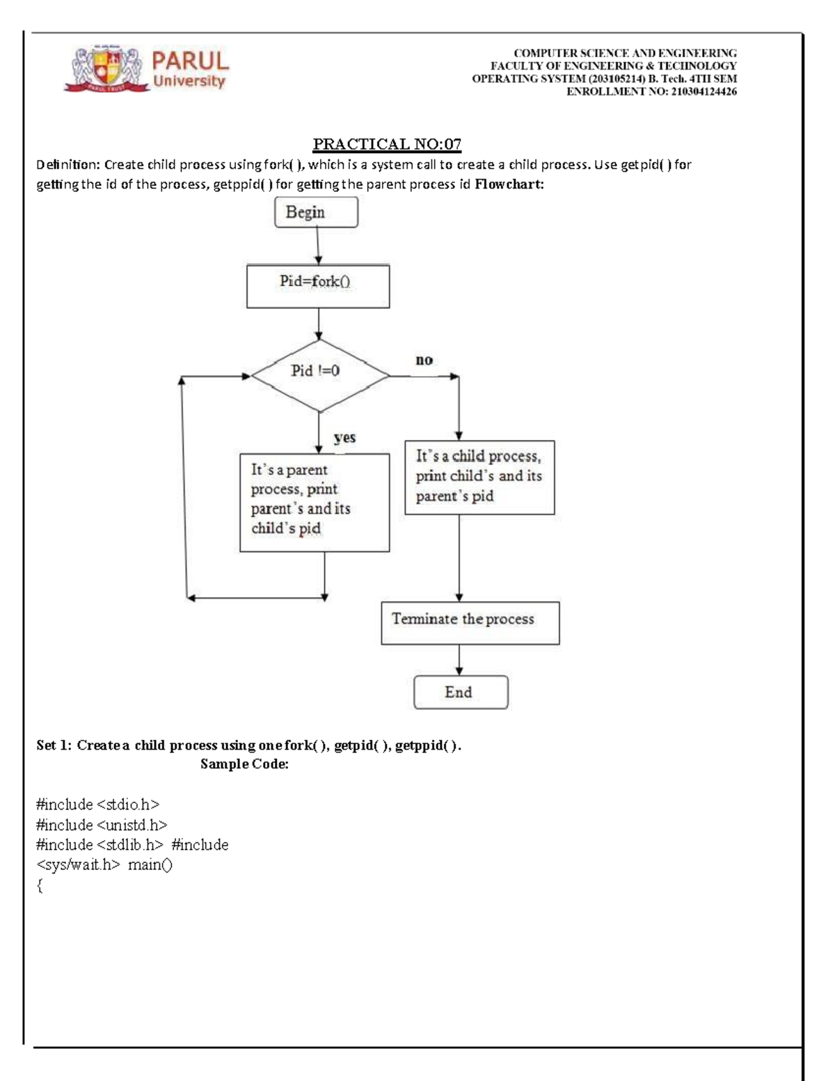 Os practicals 7,8 os lab......2 PRACTICAL NO Definition Create child process using fork