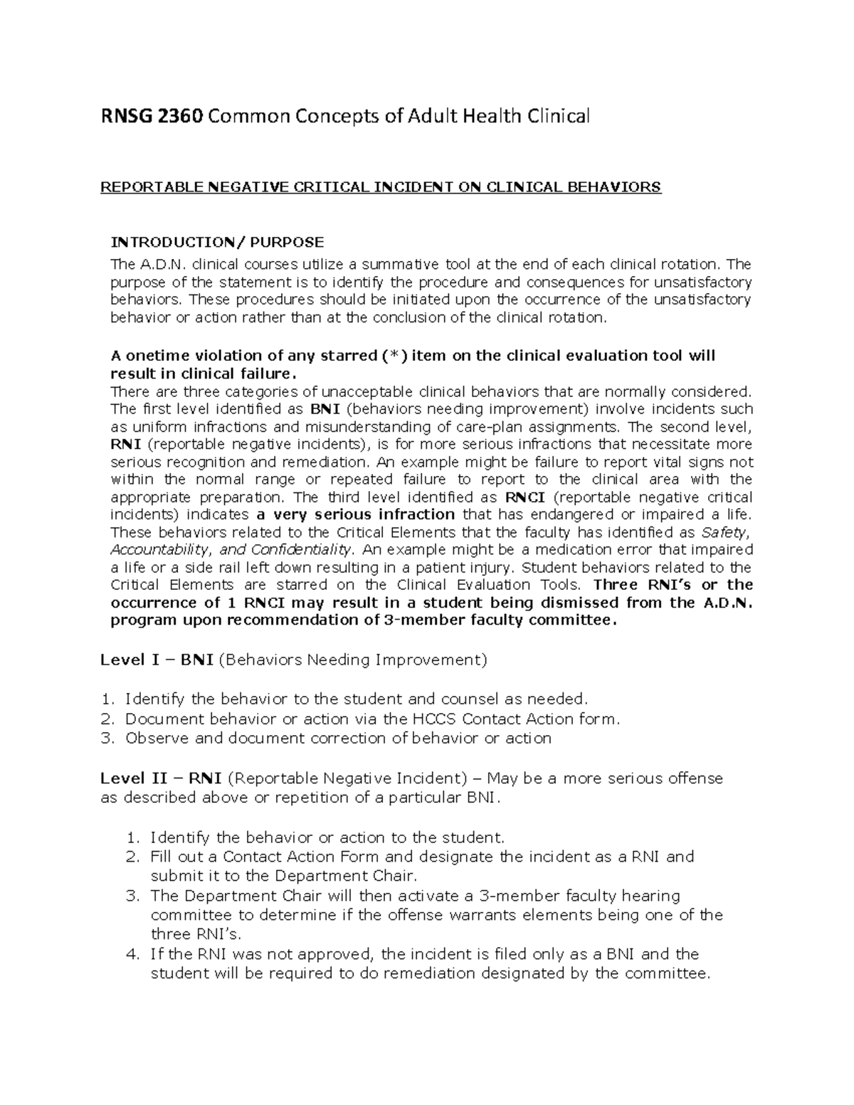 RNSG 2360 Clinical Behavior Form Fall 2021(1) - RNSG 2360 Common ...