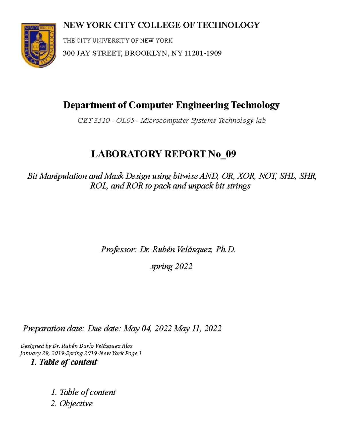 CET3510 Laboratory Report No 9 - NEW YORK CITY COLLEGE OF TECHNOLOGY ...