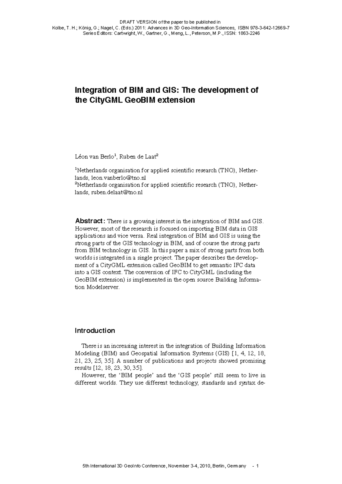 Integration of BIM and GIS The development of the - Integration of BIM ...
