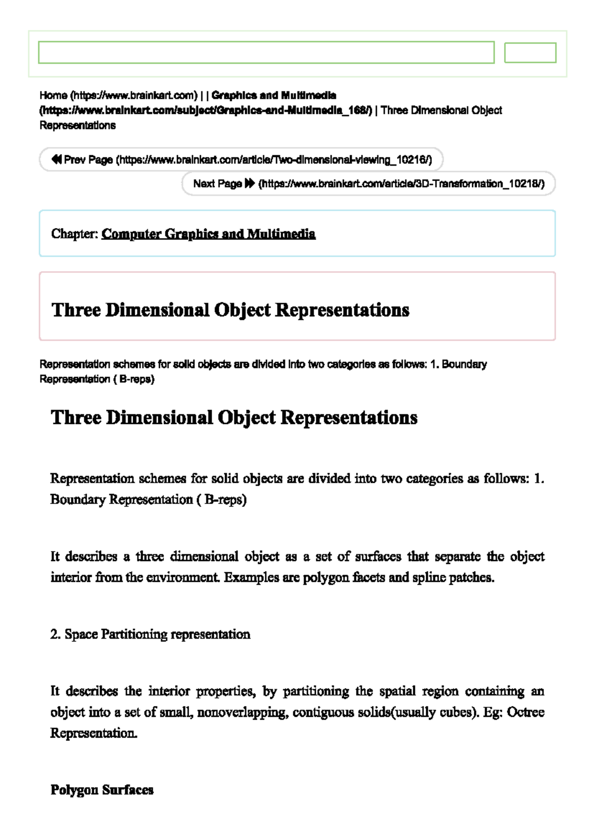 3D object representation - Home I Graphics and Multimedia I Three ...
