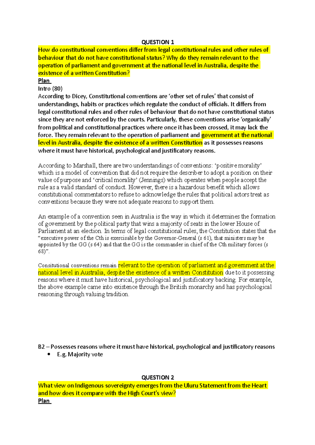 Midsem scaffold - QUESTION 1 How do constitutional conventions differ ...