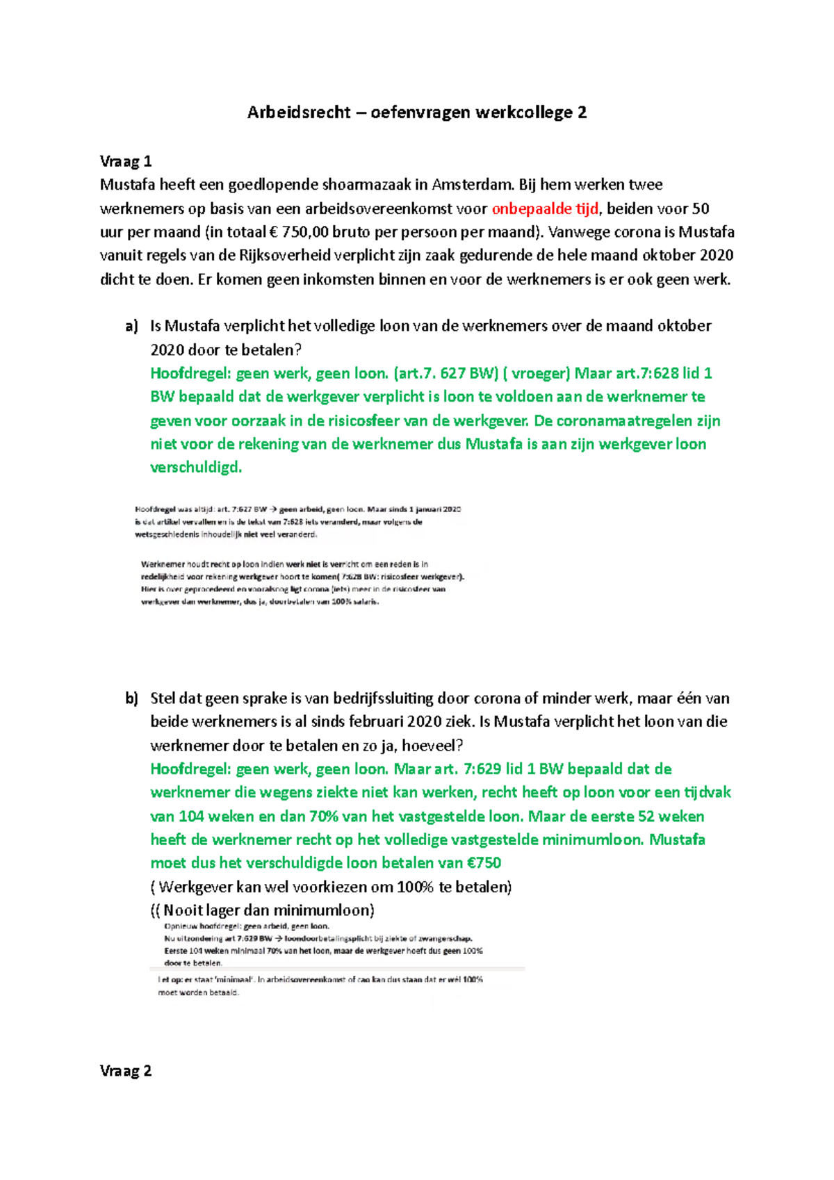 Arbeidsrecht WEEk 2 - Arbeidsrecht – Oefenvragen Werkcollege 2 Vraag 1 ...