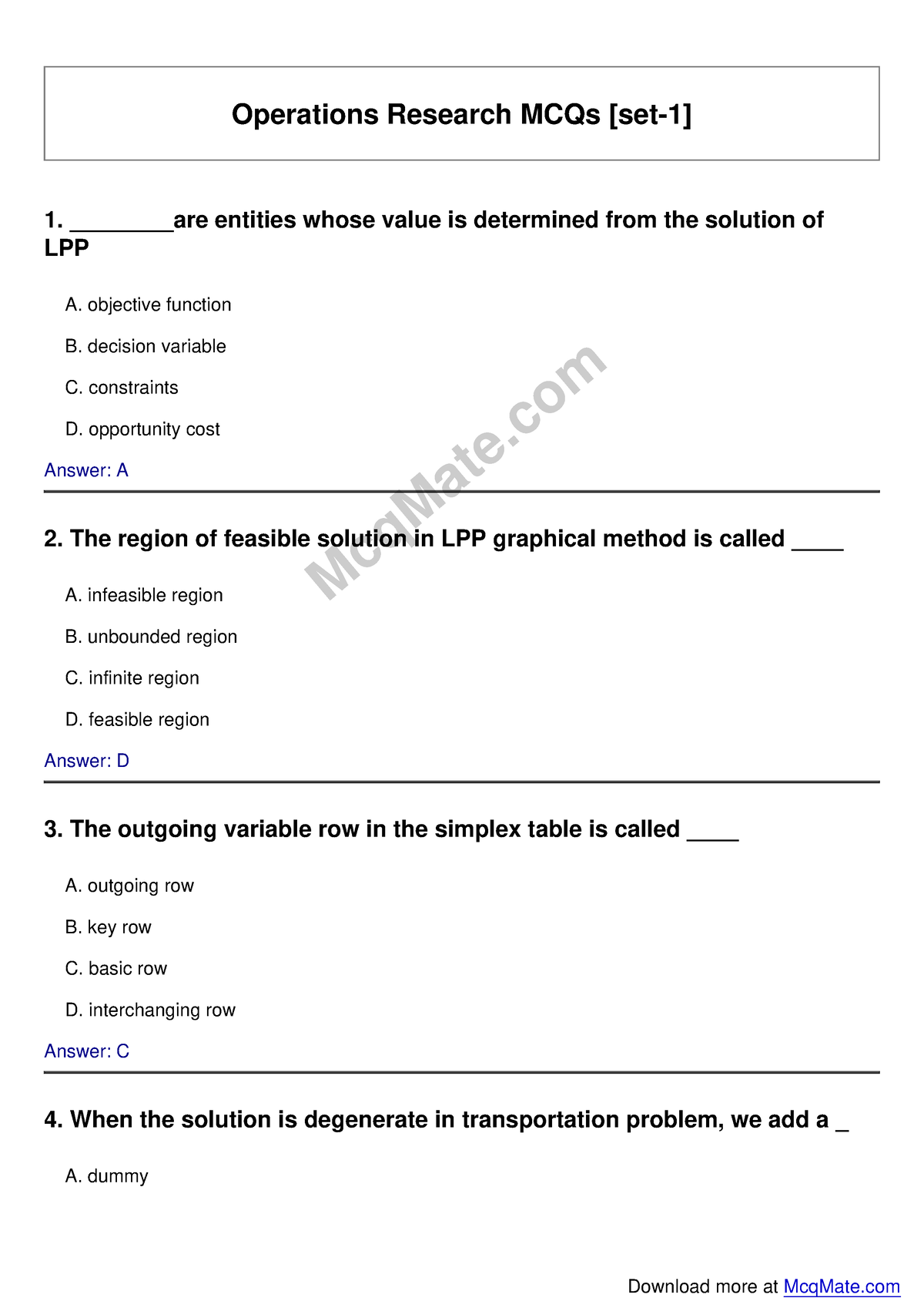 assignment problem in operation research mcq