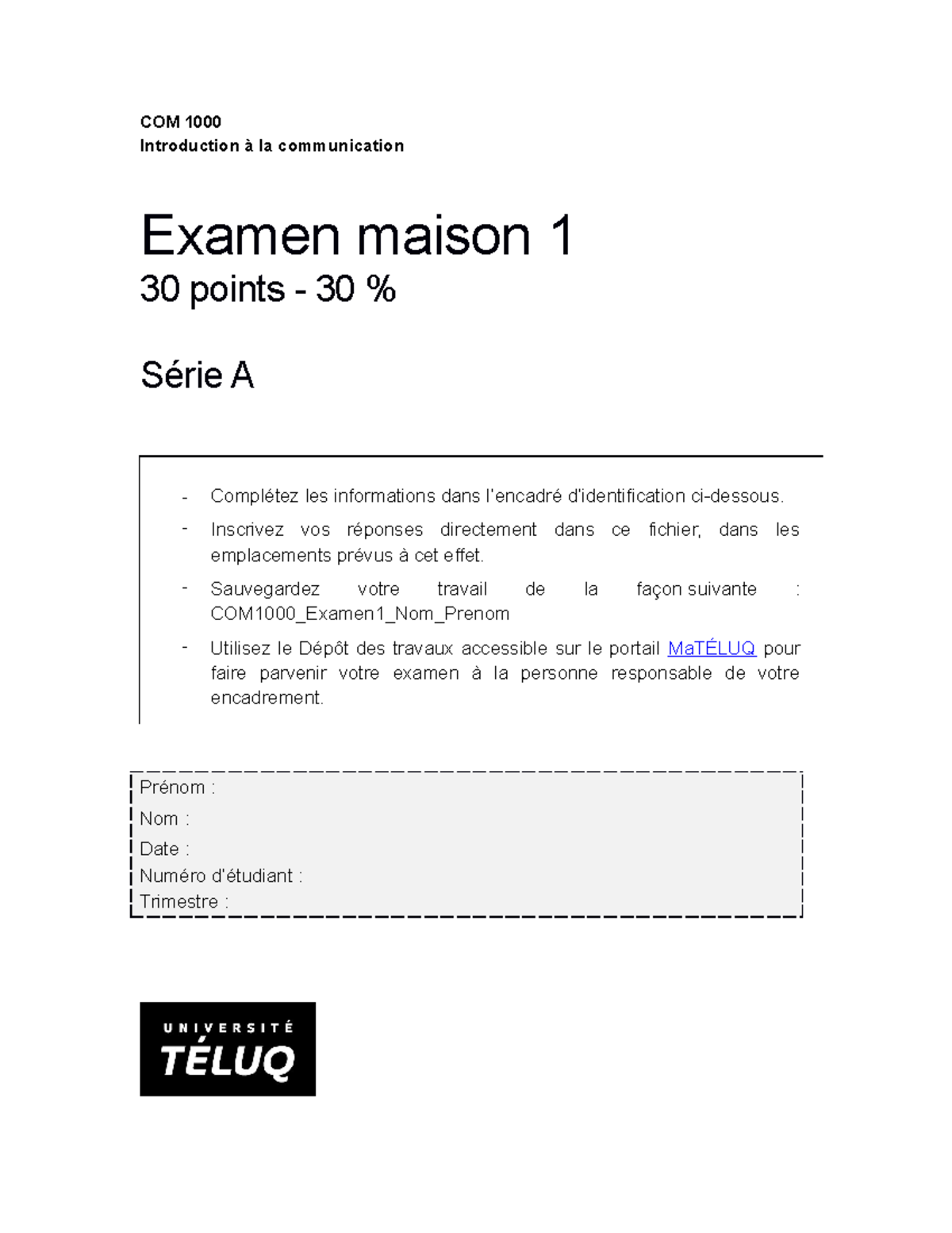 COM1000 Exercices Maison 1 - COM 1000 Introduction à La Communication ...