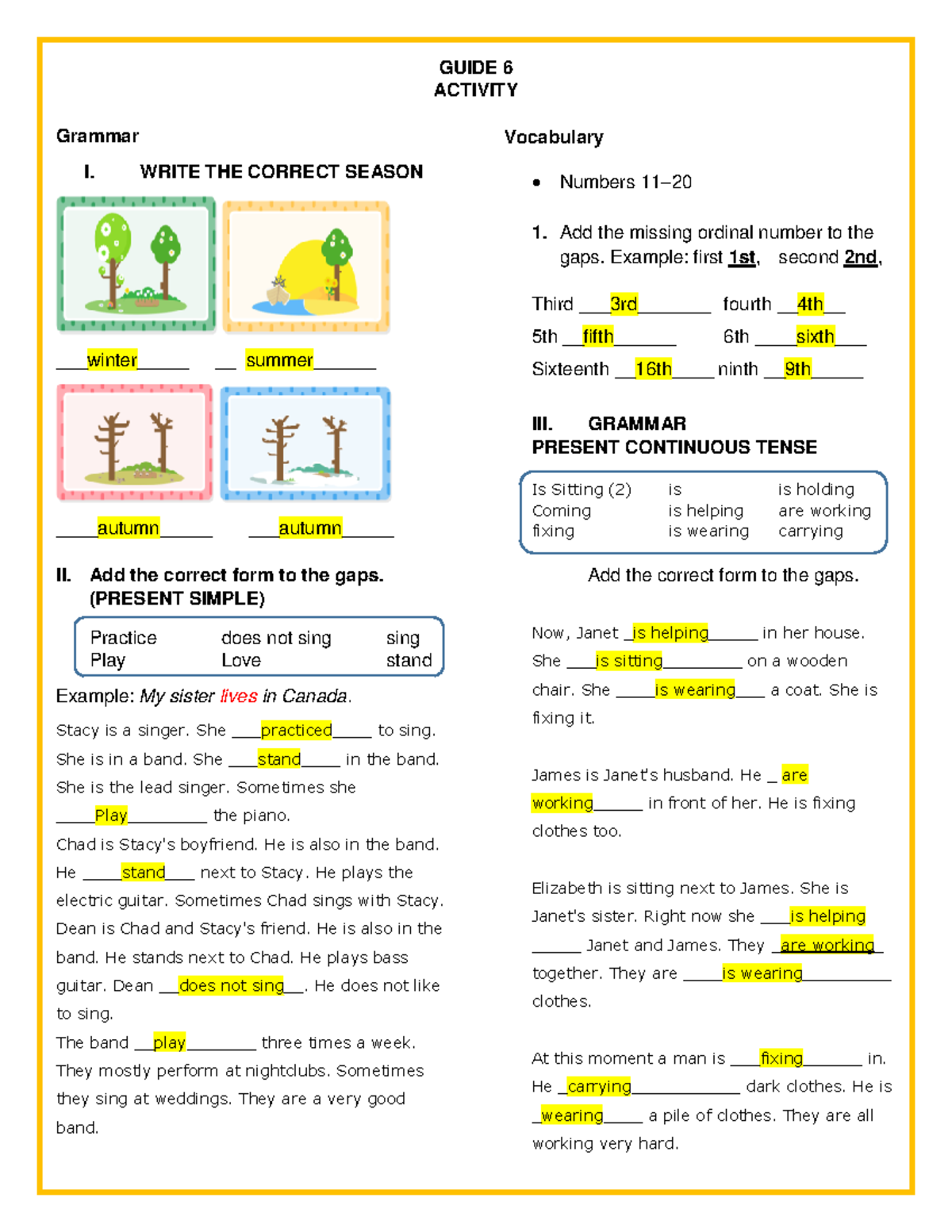 Actividad 6 Season OF THE YEAR ingles - GUIDE 6 ACTIVITY Grammar I ...